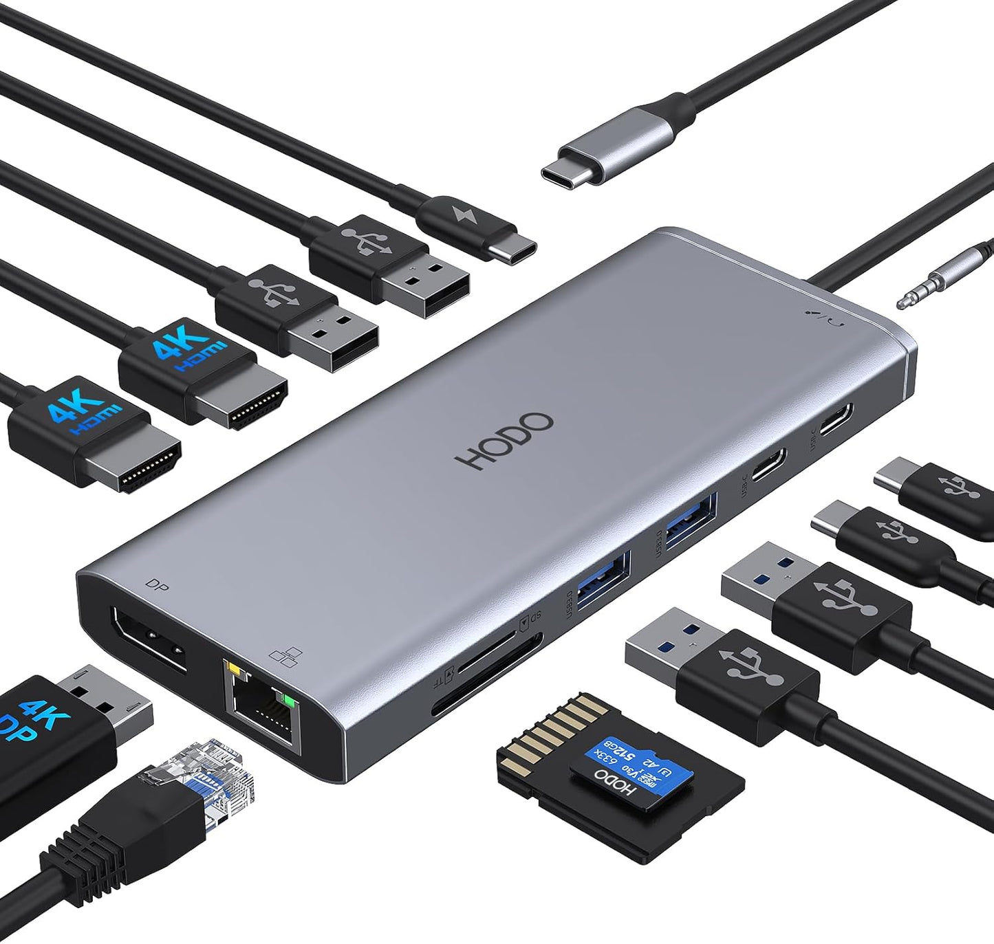 HODO 14-in-1 USB C Dock: Triple Display, 4K HDMI, Multiple Ports