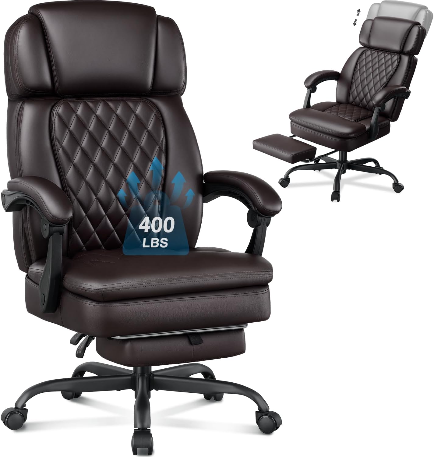 400lbs Executive Office Chair with Foot Rest for Heavy People