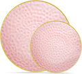Plasticpro 64 Piece Combo Plates Set - Elegant Pink Hammered Party