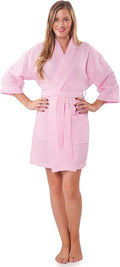 Turquaz Linen Lightweight Thigh Length Waffle Kimono Robe - Breathable