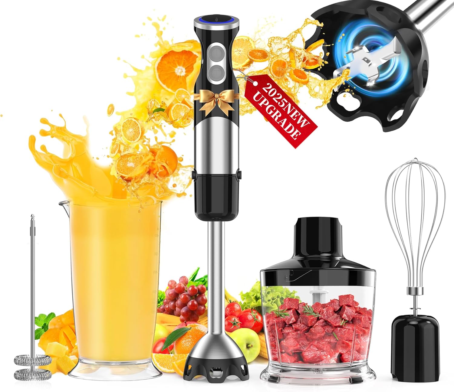 5-in-1 1100W Hand Blender Set - Turbo Boost, Chopper, Whisk, Frother