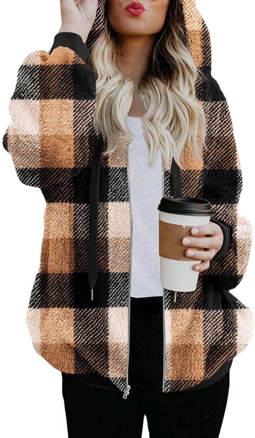 Oversized Sherpa Jacket for Women - Cozy Fleece Zip Up Hoodie