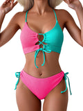 B2prity Women's Sexy Color Block Lace Up Bikini Set - Flattering Fit