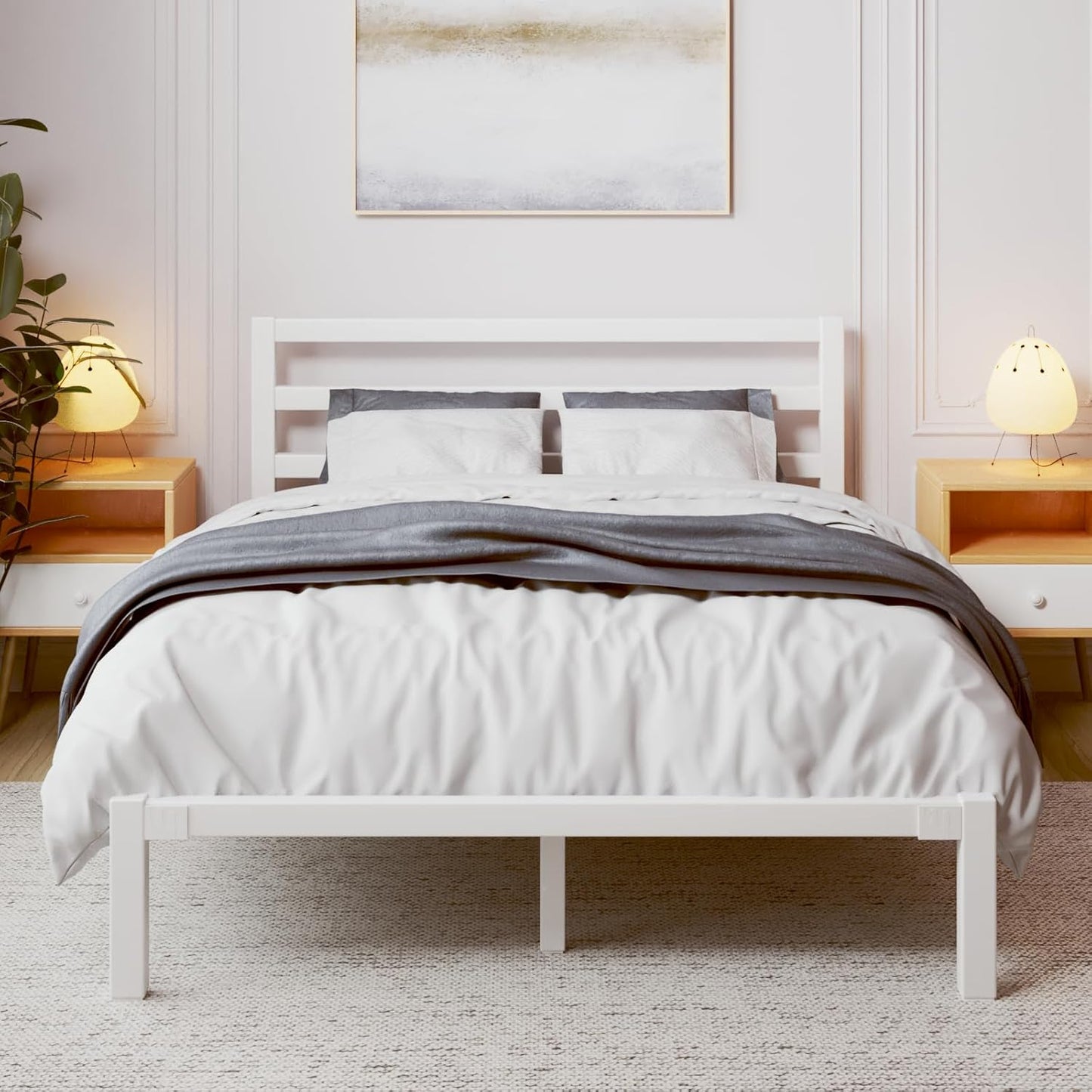 Queen Size Bed Frame with Strong Metal Foundation for Storage