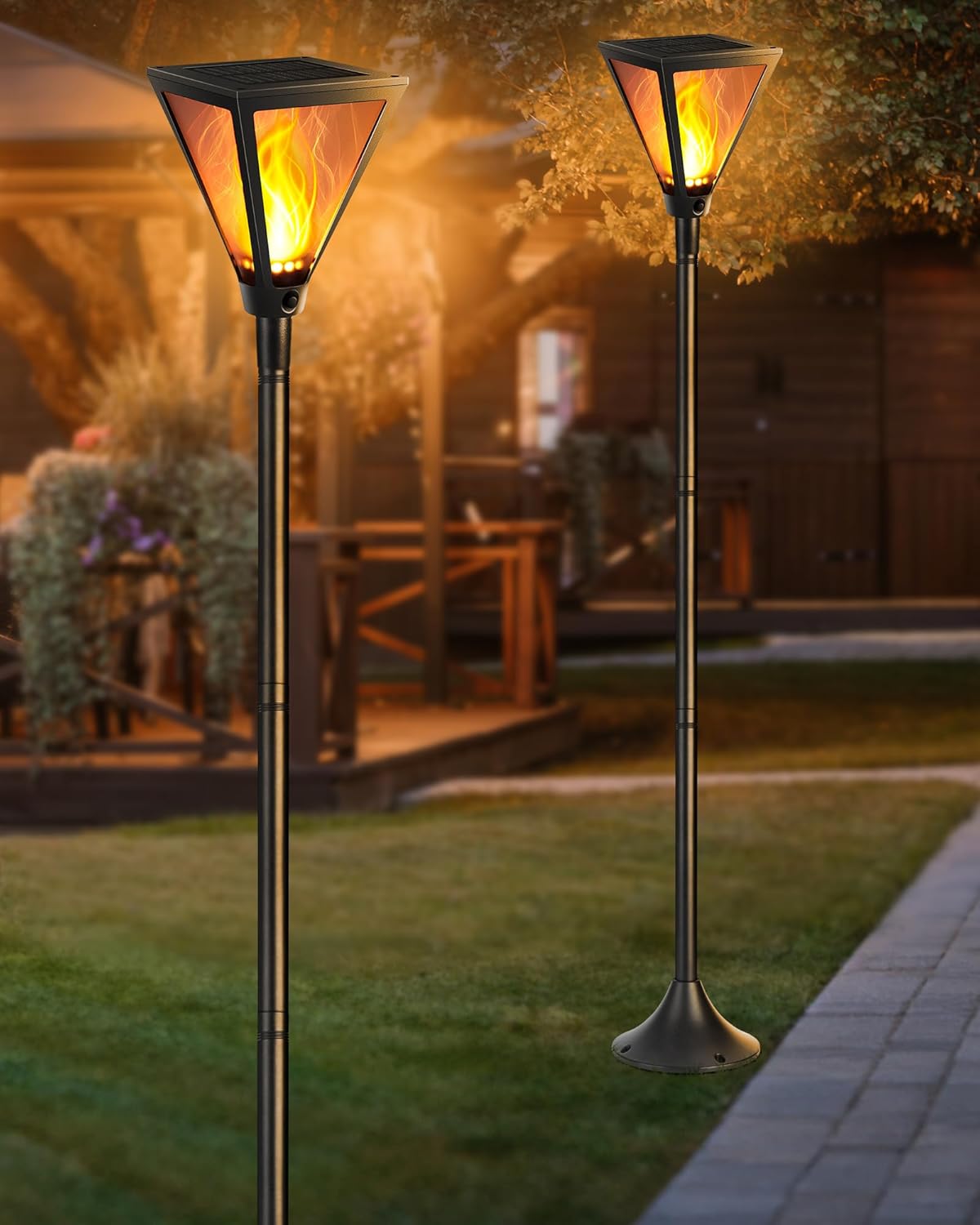 iBaycon 54in Solar Flame Post Lights for Outdoor Decor