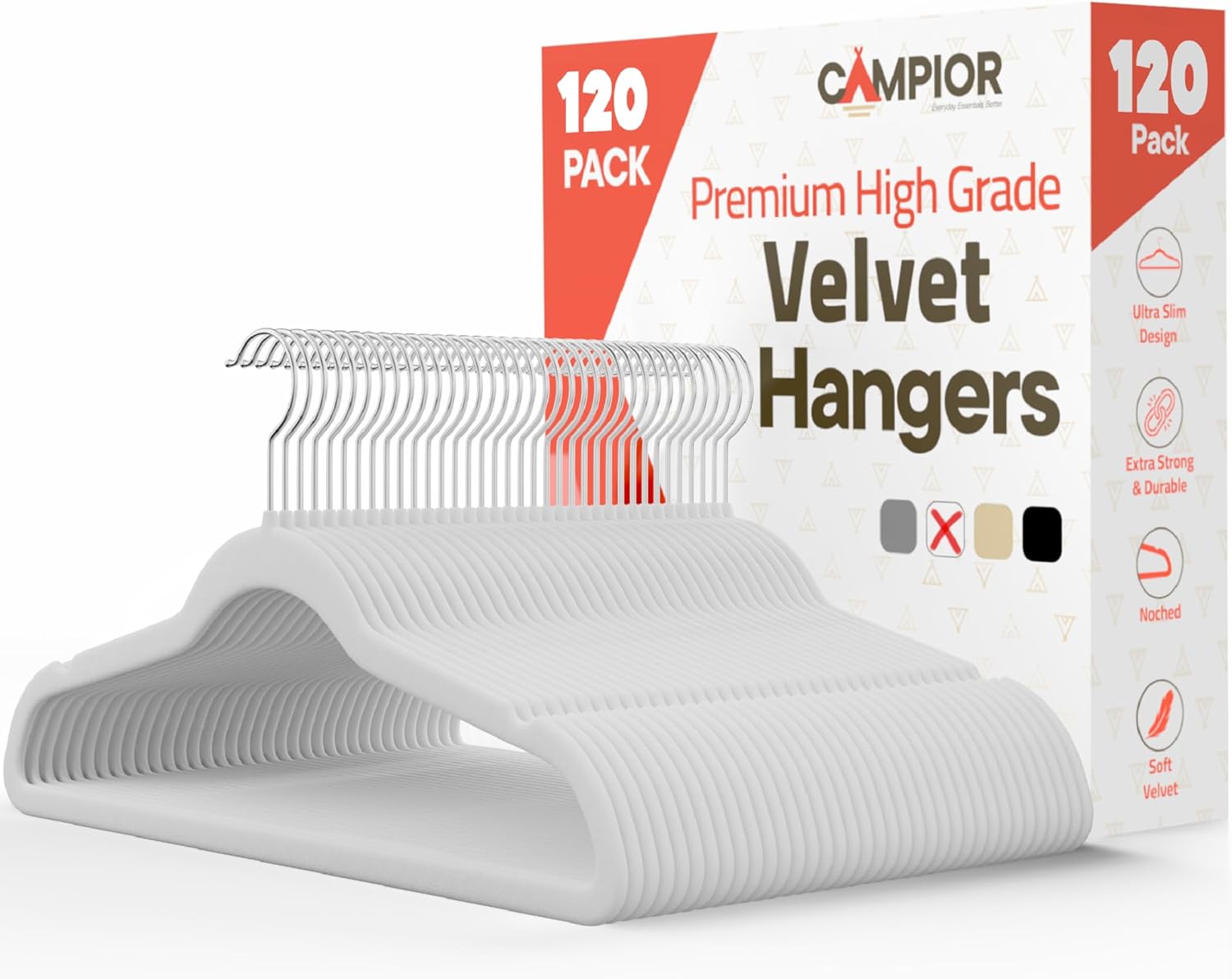 White Velvet Hangers 120 Pack for Effortless Closet Organization