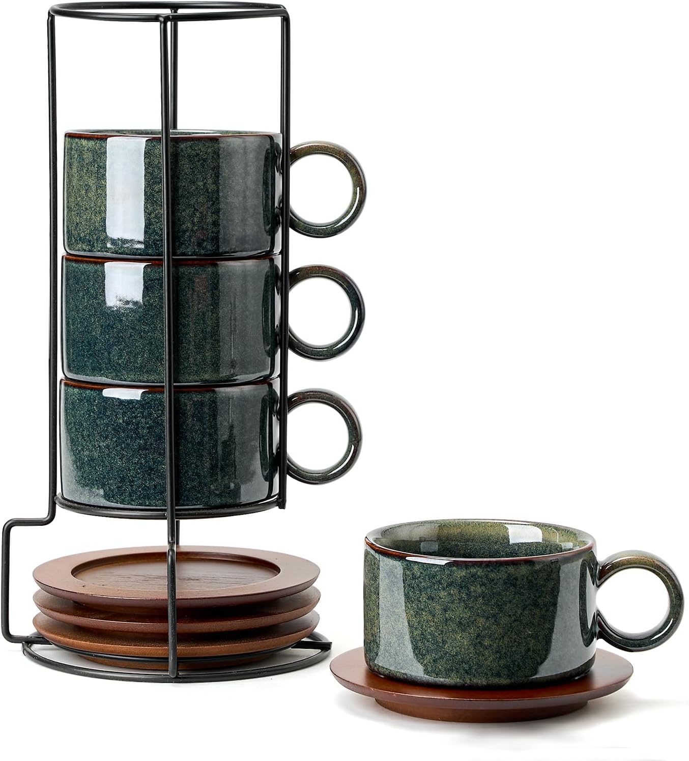 LUKA 6 Ounce Porcelain Stackable Espresso Cups Set of 4