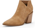 Womens Pointed Toe Ankle Boots Chunky Heel Cutout Side Zipper