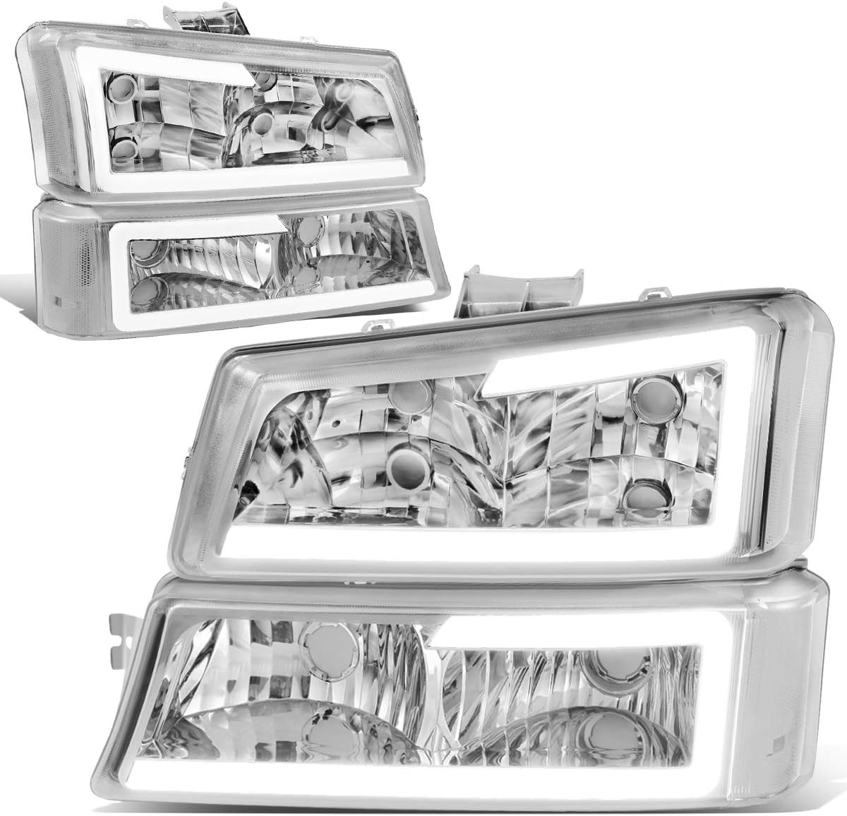 Chrome Housing 3D LED DRL Headlight Bumper Lamp Set for Silverado