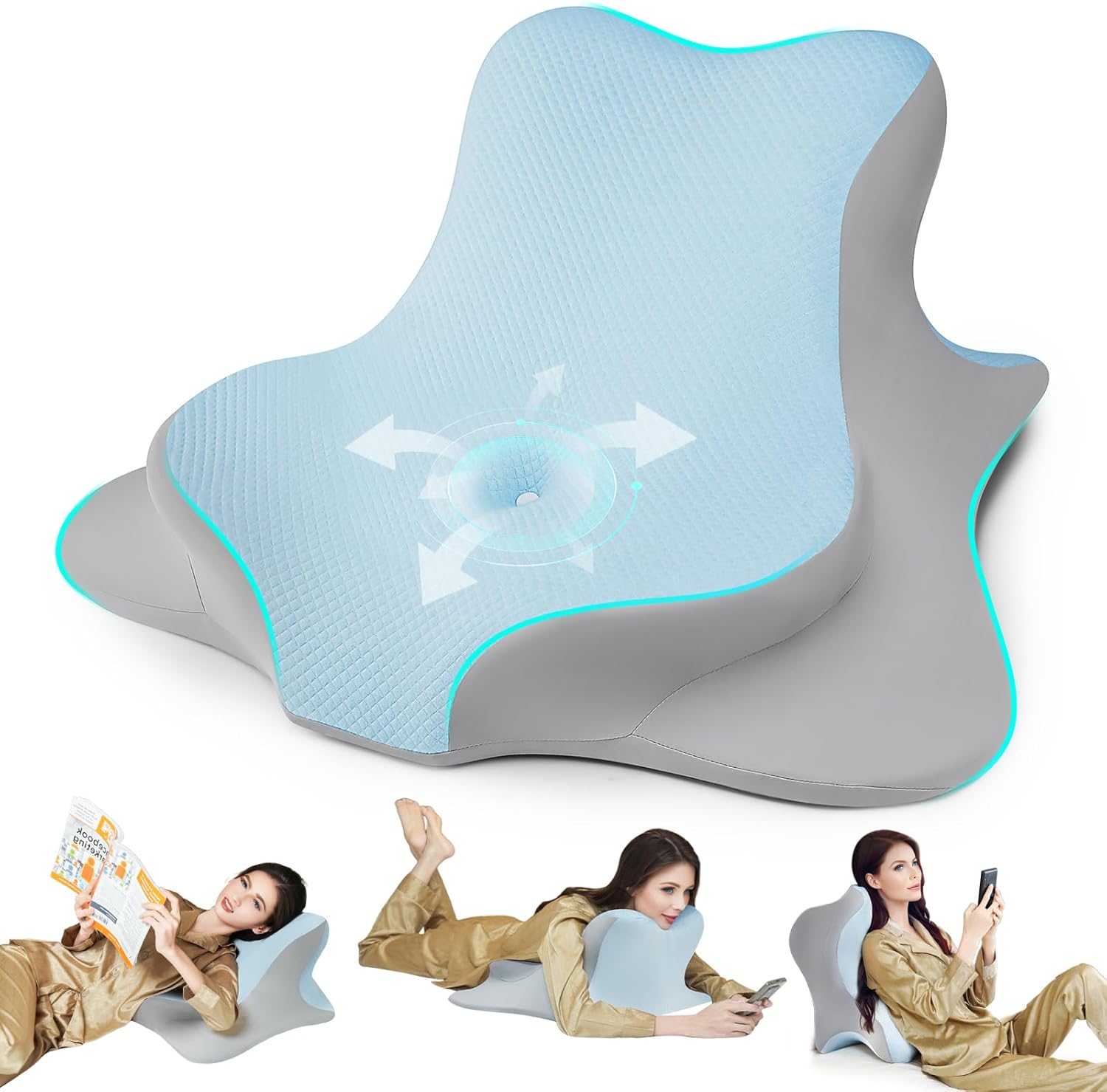 Ergonomic Memory Foam Reading Pillow for Bed and Couch Use