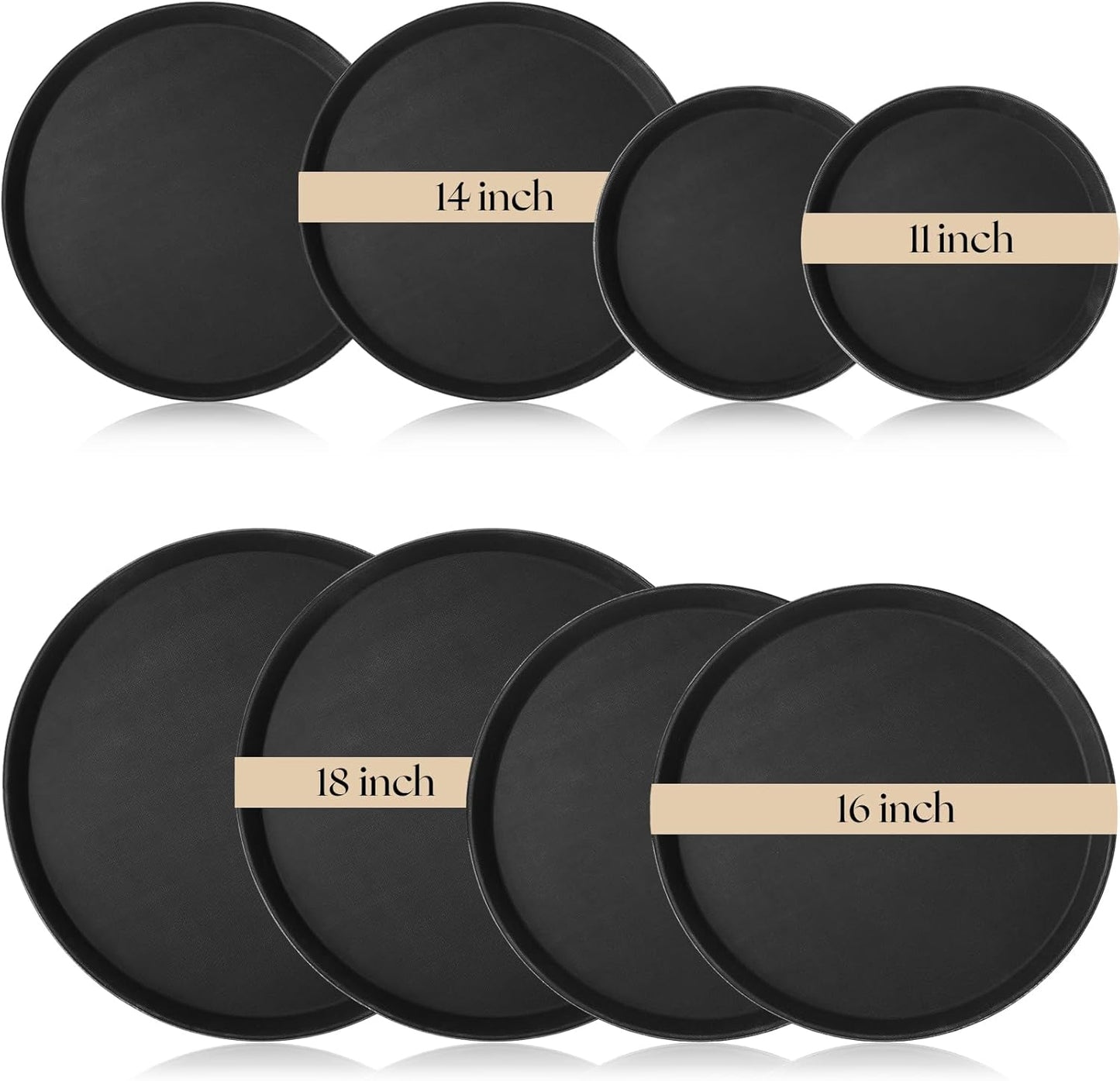 Zopeal 8 Pieces Black Round Serving Tray Set for Restaurants