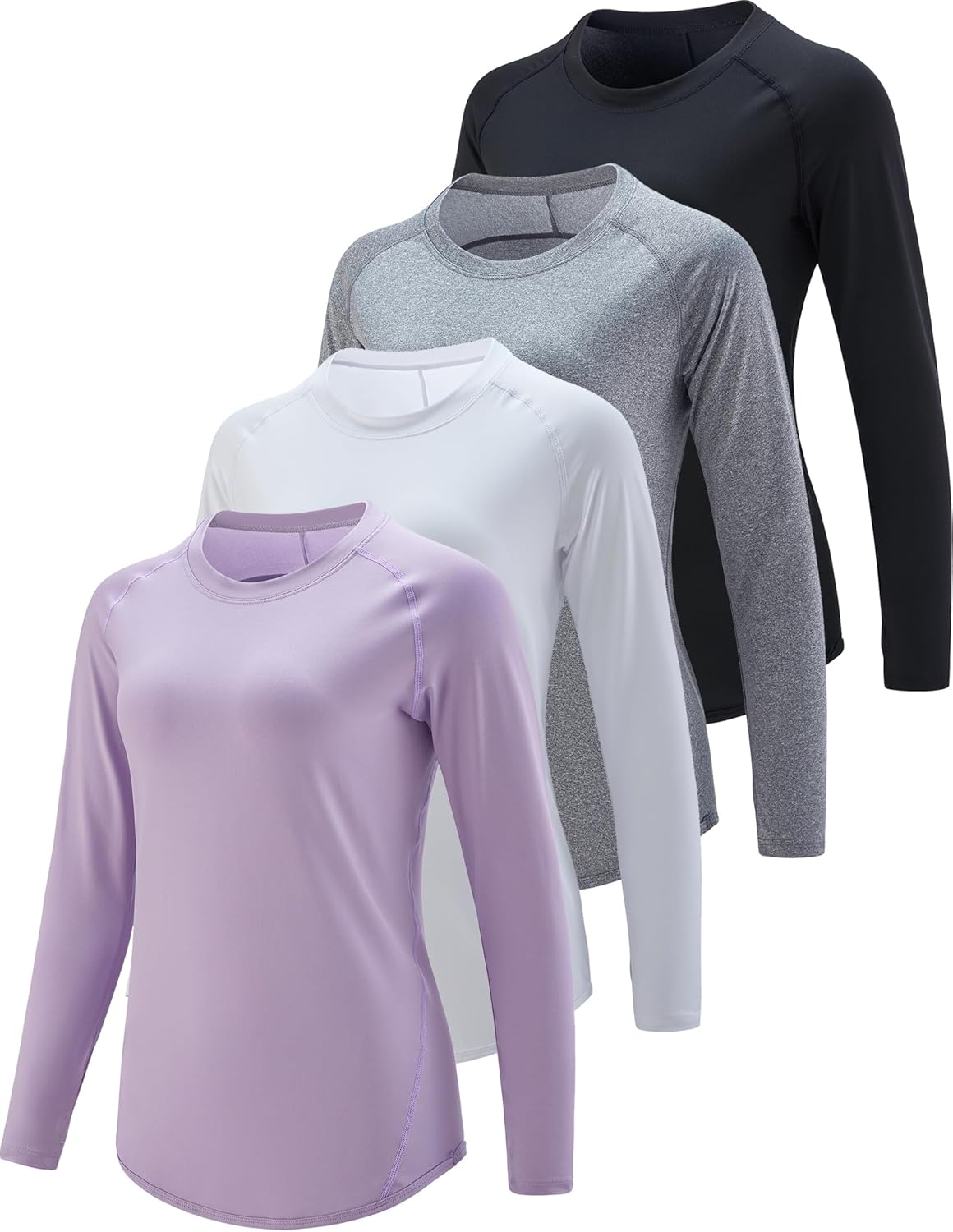 Womens Long Sleeve Athletic Tops with Thumb Holes - 4-Pack
