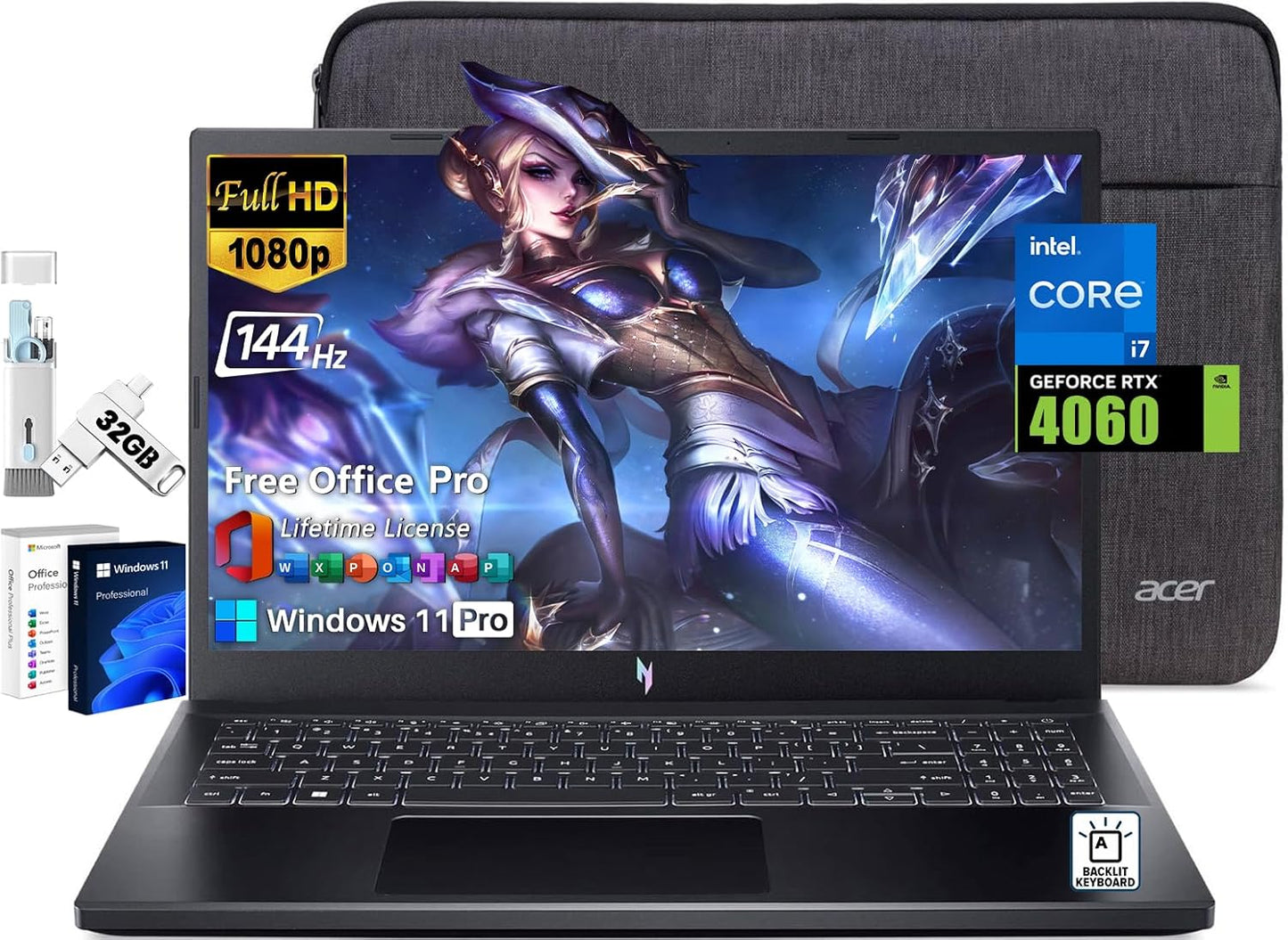 Acer Nitro V 15 144Hz Gaming Laptop - 10-Core i7, RTX 4060, 64GB DDR5
