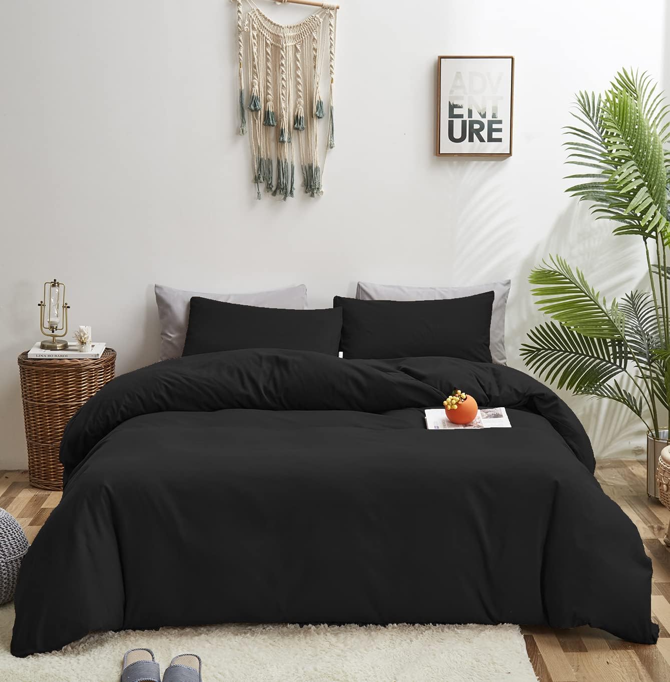 KAREVER Black Comforter Full Set for Men and Women - Soft Bedding