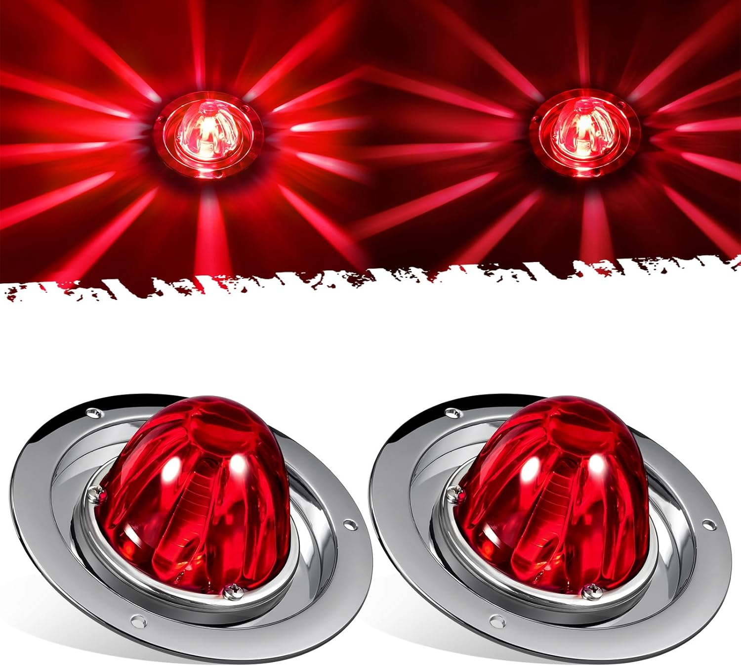 Partsam 2Pcs Red Glass Lens Watermelon Lights for Trucks