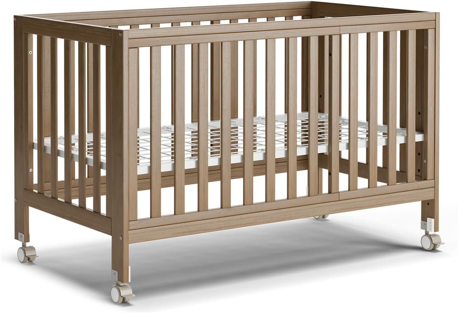 EvoNest Baby Crib 11 in 1 Convertible Mini Crib with Wheels