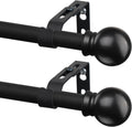 Short Black Curtain Rods Set - Extendable 28-48, Stylish Cafe Rods by CALCHELE