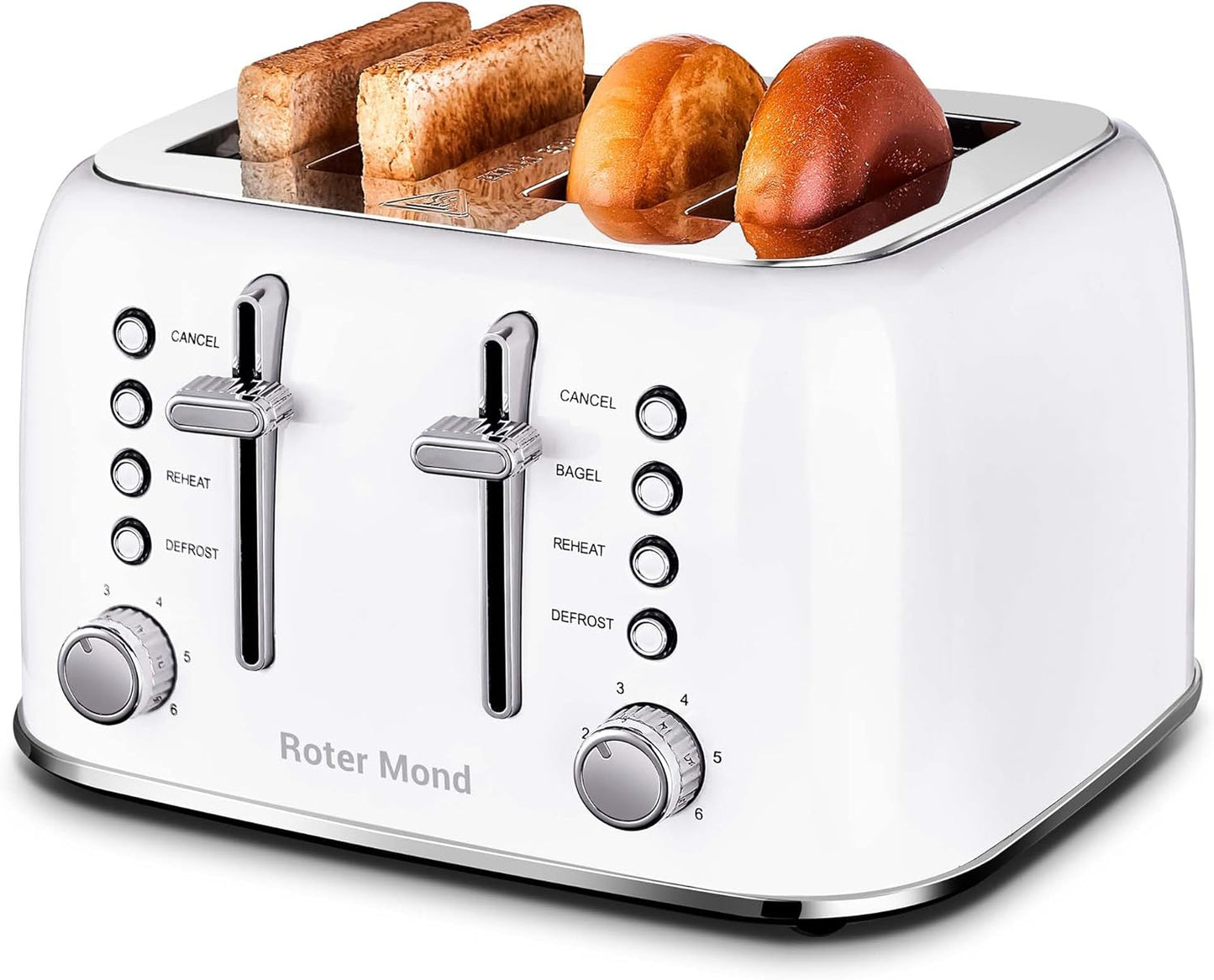 Roter Mond 4 Slice Retro Toaster with Extra Wide Slots and Functions