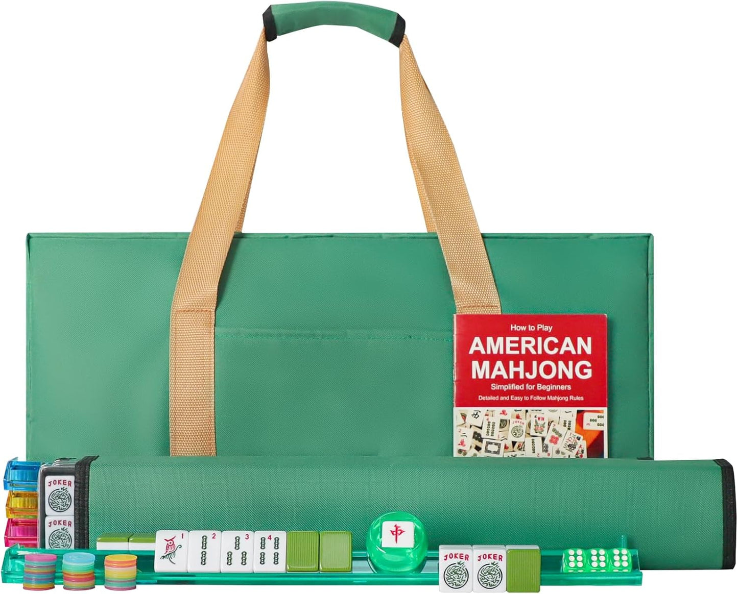 American Mahjong Game Set with 166 Green Tiles and Accessories