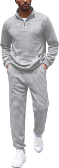 Men's Plaid Jacquard Tracksuit 2 Piece Quarter Zip - Cozy Fit