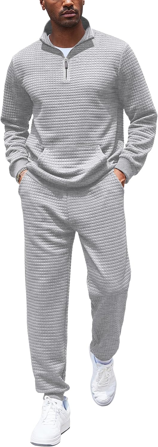 COOFANDY Men's Tracksuit 2 Piece Quarter Zip Sweatsuit Set