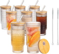Drinking Glasses with Bamboo Lids and Glass Straw 8pcs Set - Durable