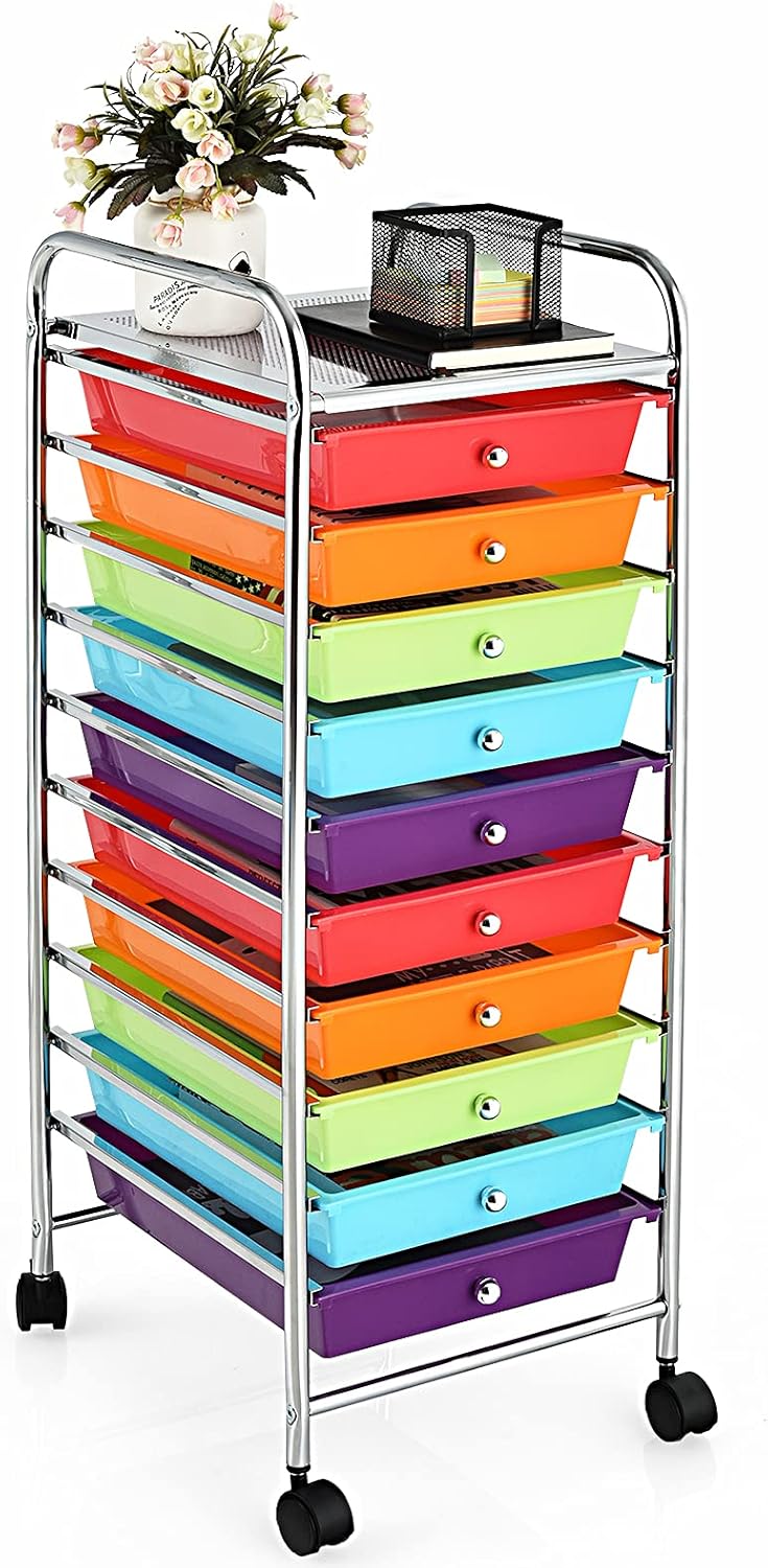 GOFLAME 10-Drawer Rolling Storage Drawer Cart for Home & Office