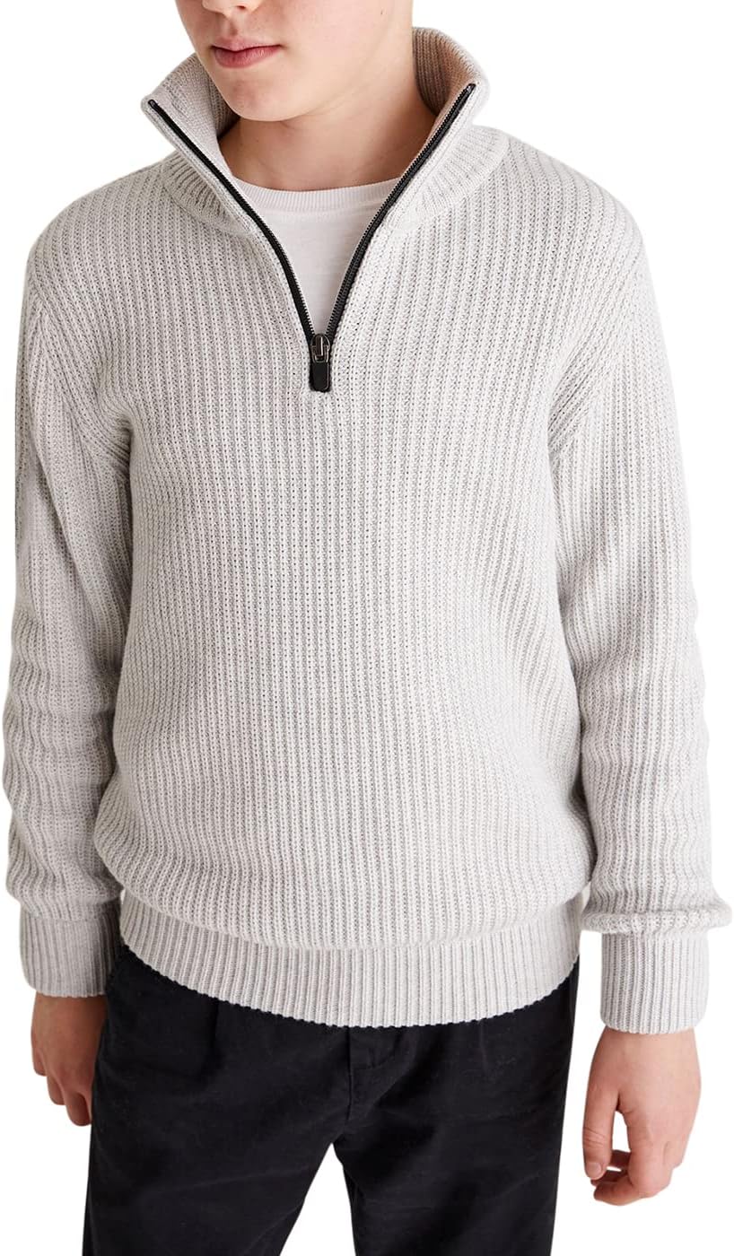 Boys Chunky High Neck Zip Sweater for Winter Knit Tops