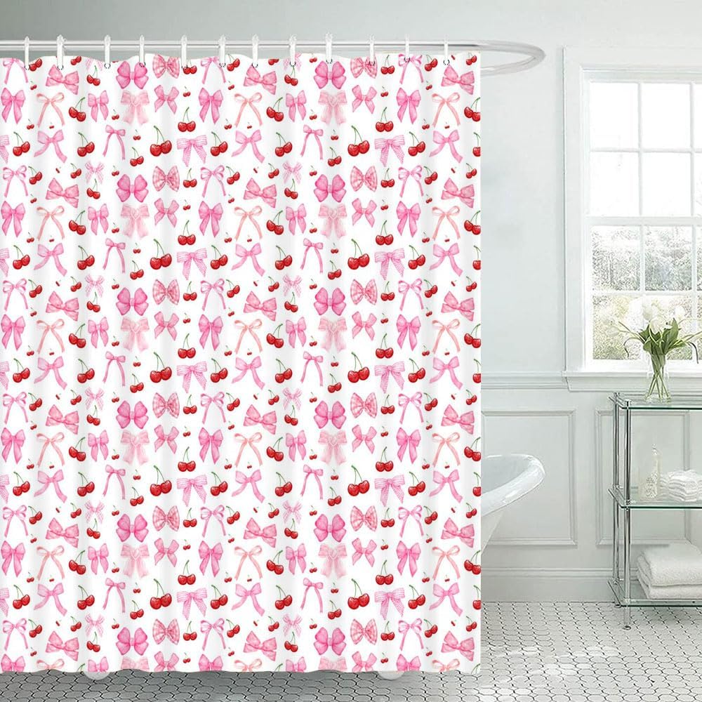 Princess-Style Cherry Shower Curtain - Girlish Dreamy Pink