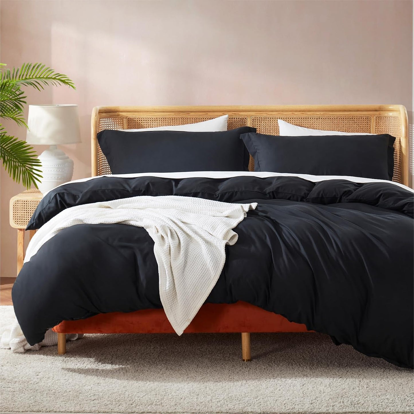 Nestl Full Duvet Cover Set with Comforter Insert - Black 4 Piece