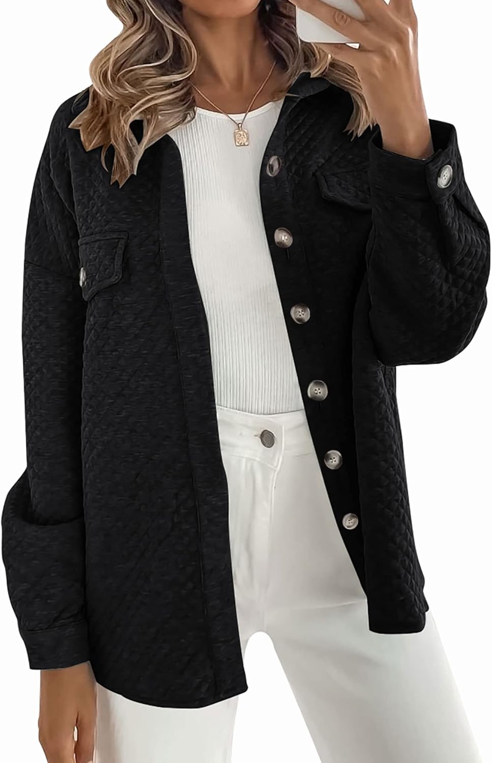 ZESICA Women's Casual Long Sleeve Button Down Shacket Coat