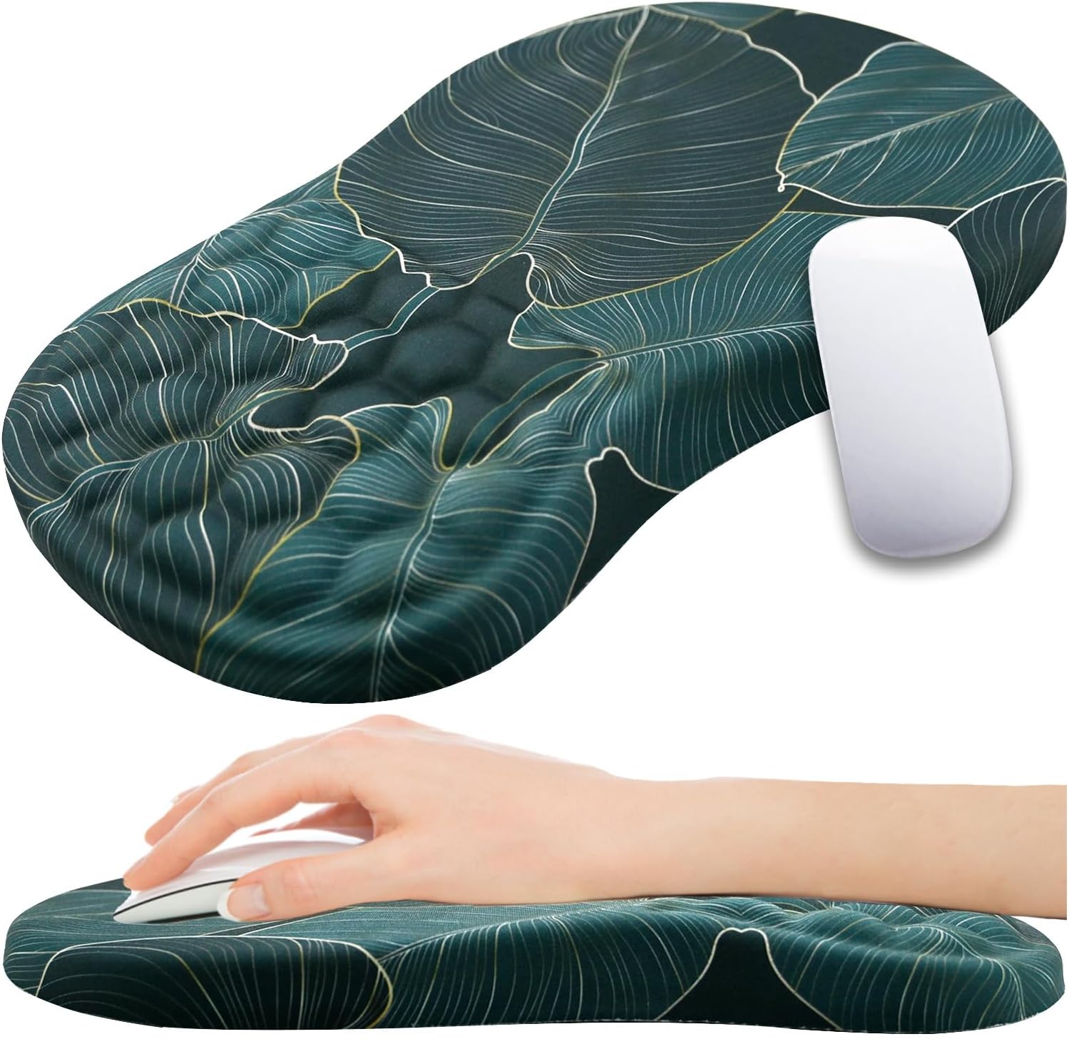 Gel Ergonomic Wrist Support Mousepad (Green Palm Leaves)