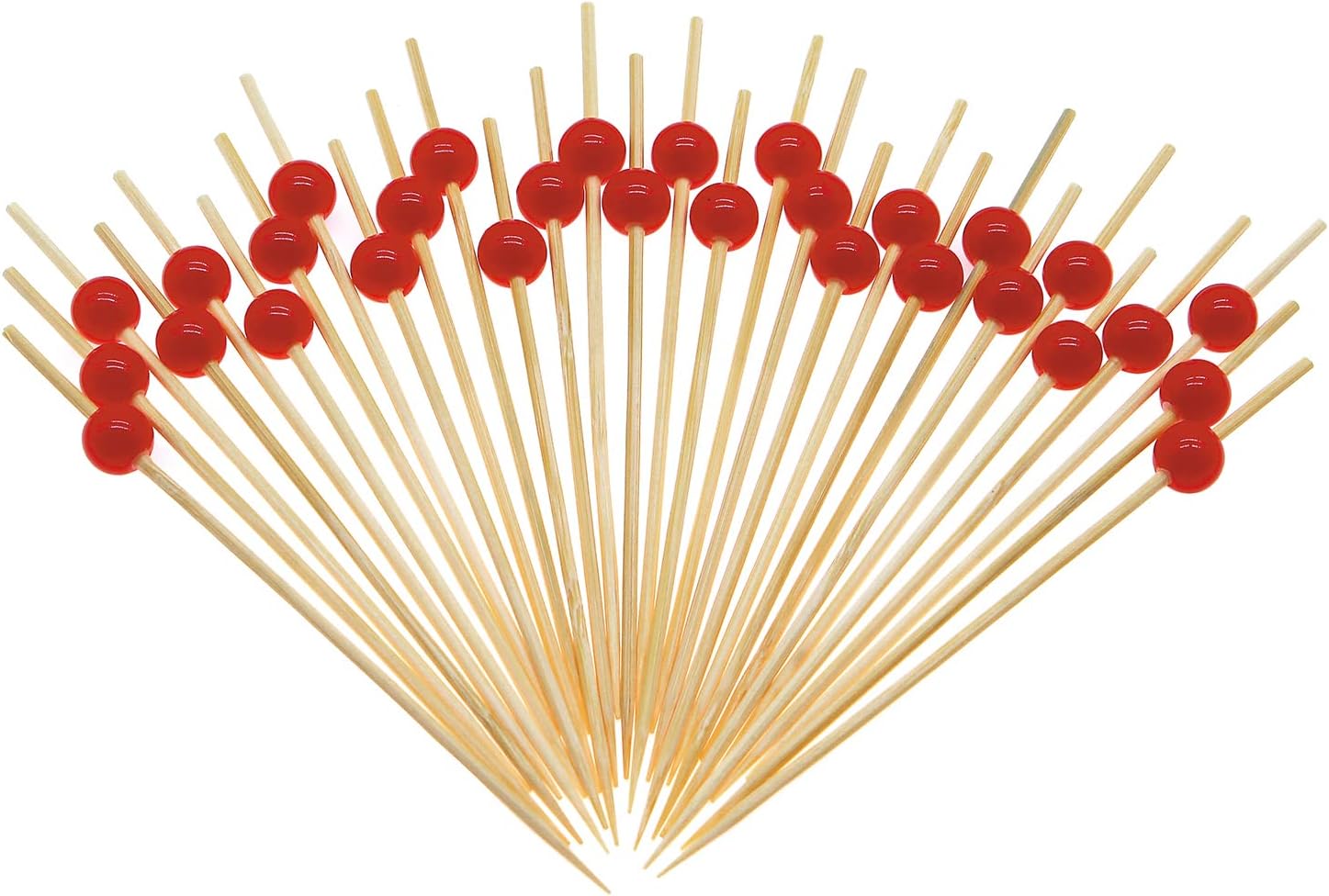 100 Red Pearl Cocktail Picks - Fancy 4.7 Bamboo Skewers
