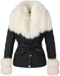 Women Faux Leather Suede Jacket Sherpa-Lined Moto Coat - Removable