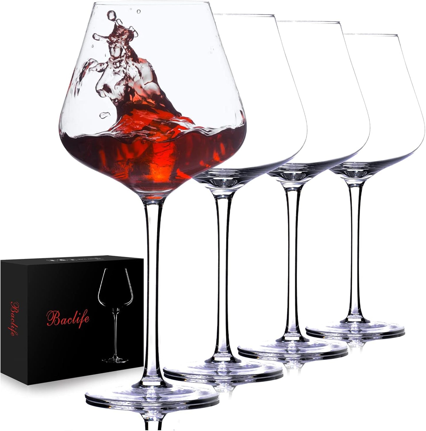 Hand Blown Red Wine Glasses Set of 4 for Elegant Drinking