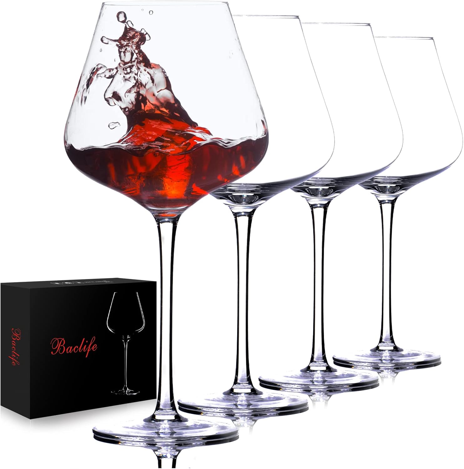Hand Blown Red Wine Glasses Set of 4 for Elegant Drinking