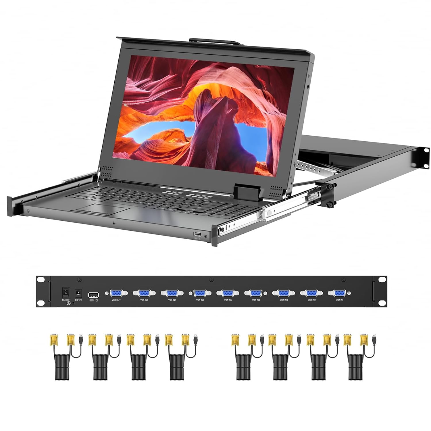 15.6 Inch LCD KVM Switch 8 Port VGA Console for Rack Mount