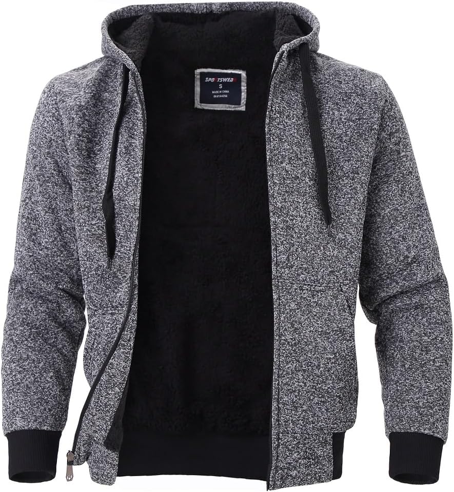 Facitisu Heavyweight Sherpa Lined Fleece Hoodie for Men