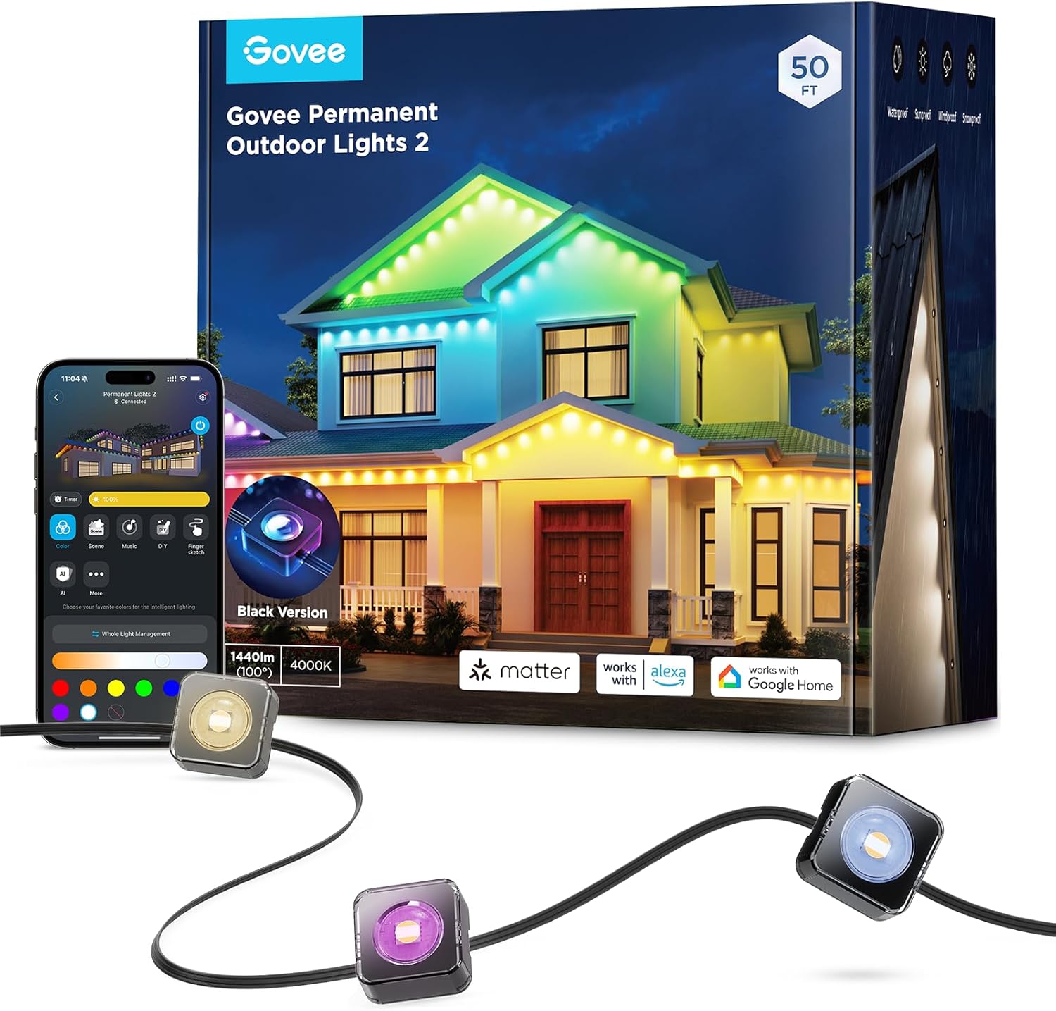 Govee Permanent Outdoor Lights 2: 50ft RGBIC for All Seasons