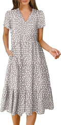 ANRABESS Women's Summer V Neck Midi Dress - Flowy Tiered Casual Shoes