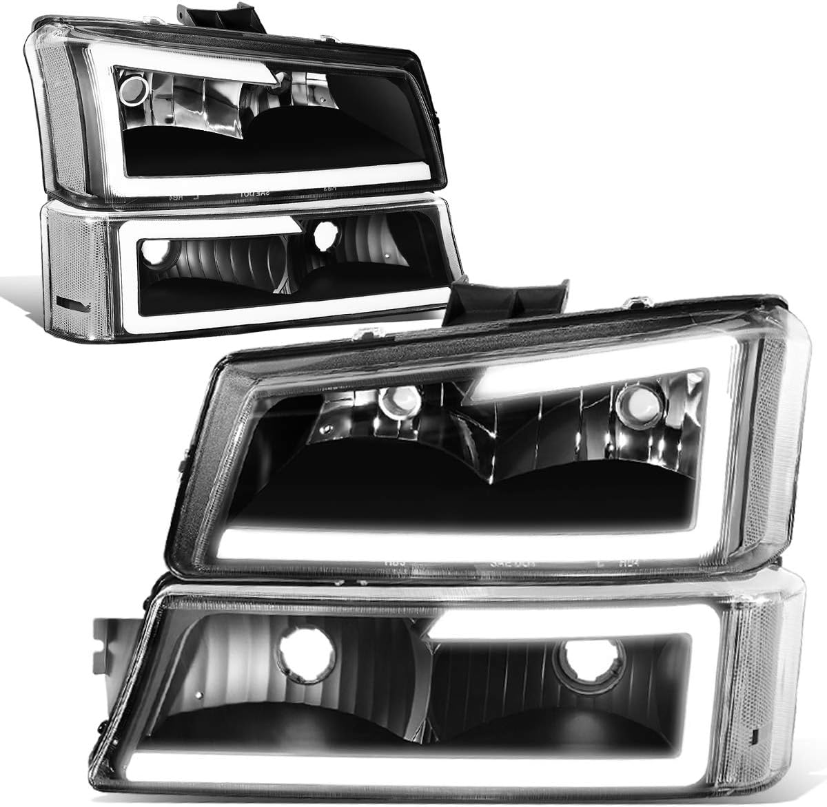 Black Housing 3D LED DRL Headlight Bumper Lamp Set for Silverado