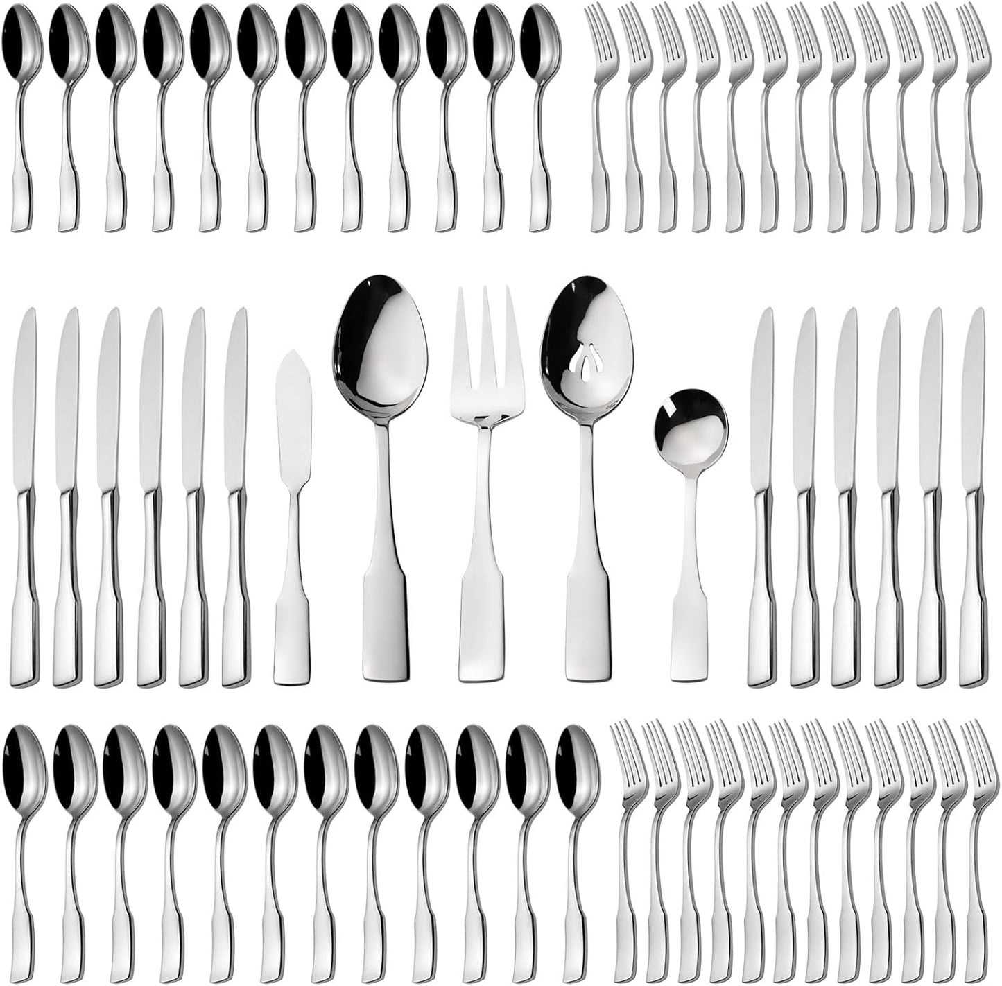 Alata Kate 65-Piece Silverware Set for 12, Stainless Steel Flatware