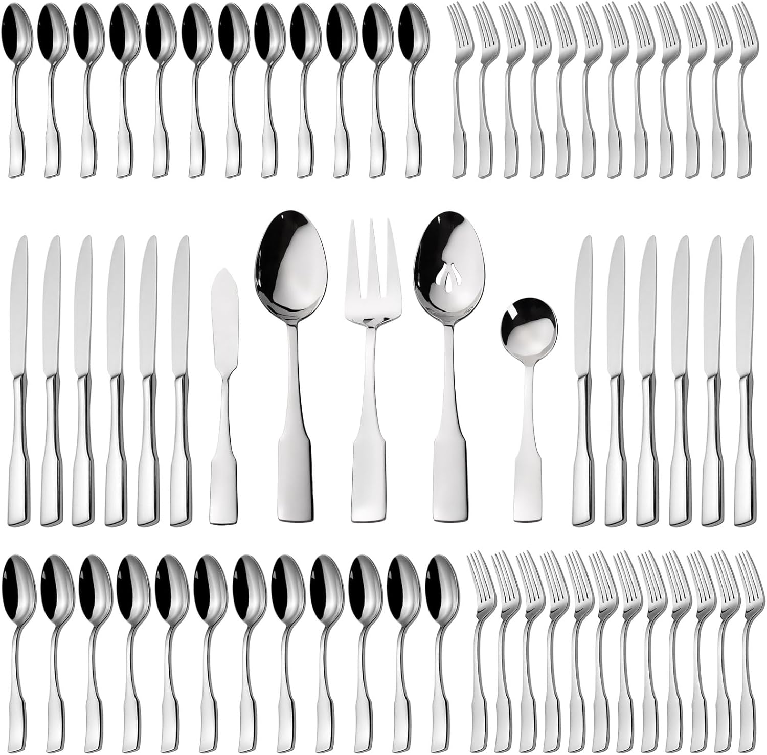 Alata Kate 65-Piece Silverware Set for 12, Stainless Steel Flatware