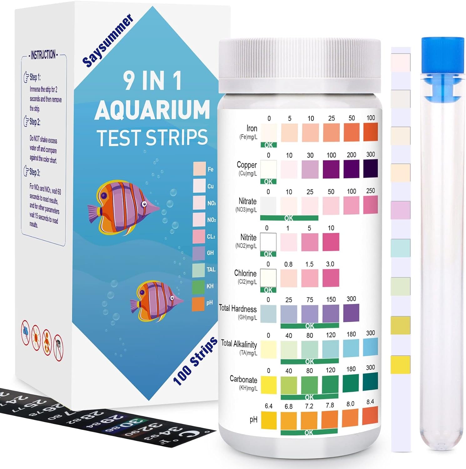 9-in-1 Aquarium Test Strips - Test Water Easily!