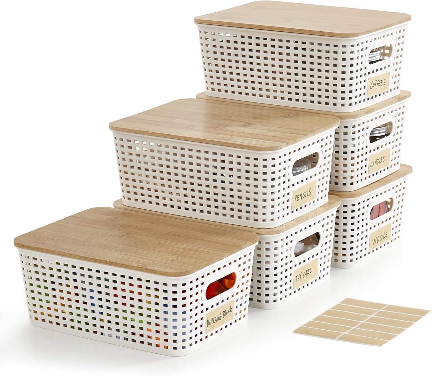 Bamboo-Lidded Storage Bins - Organize in Style!