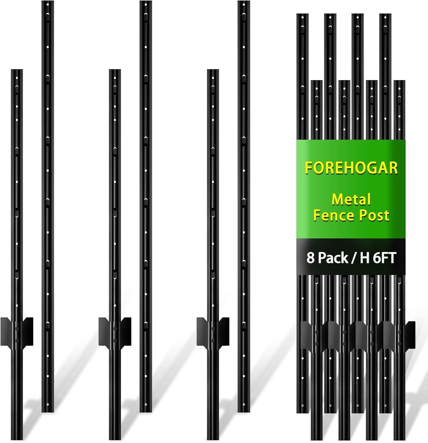 Metal Fence Post Black 6 Feet Pack of 8 for Garden Fencing