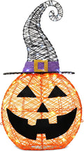 3FT Halloween Pumpkin Decoration Pre-Lit with Witch Hat - Eye-Catching