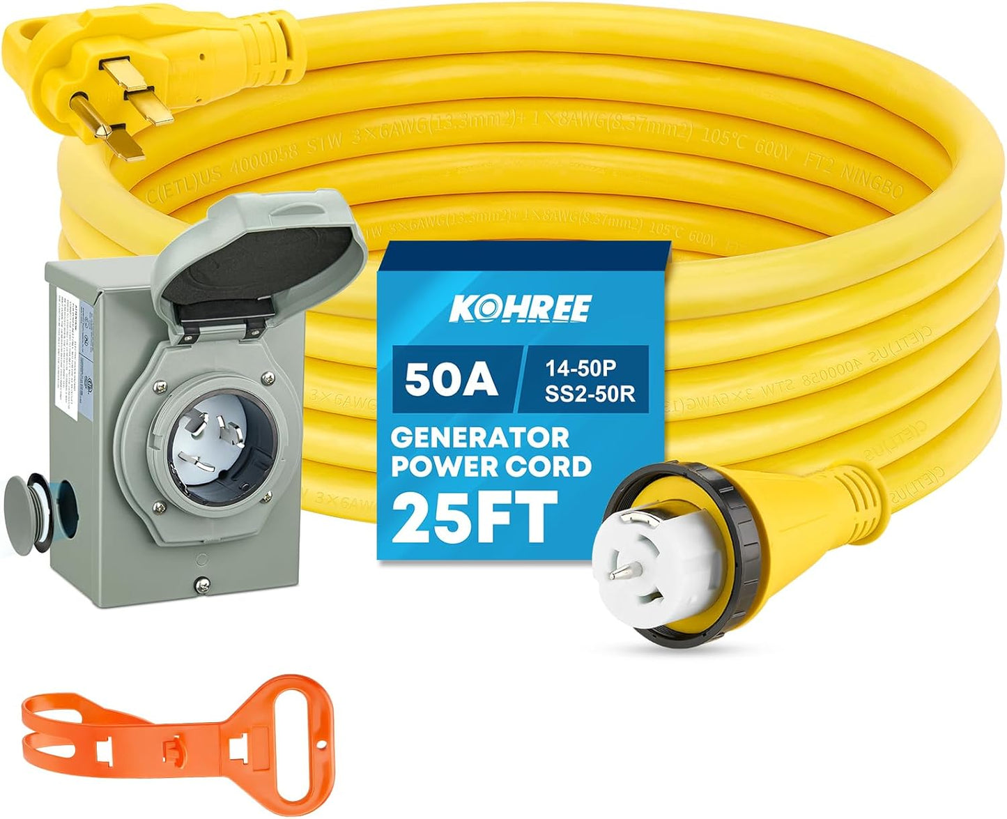 Kohree 50 Amp Generator Cord and Inlet Box Kit for Safety