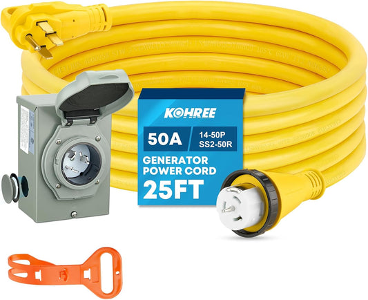 Kohree 50 Amp Generator Cord and Inlet Box Kit for Safety