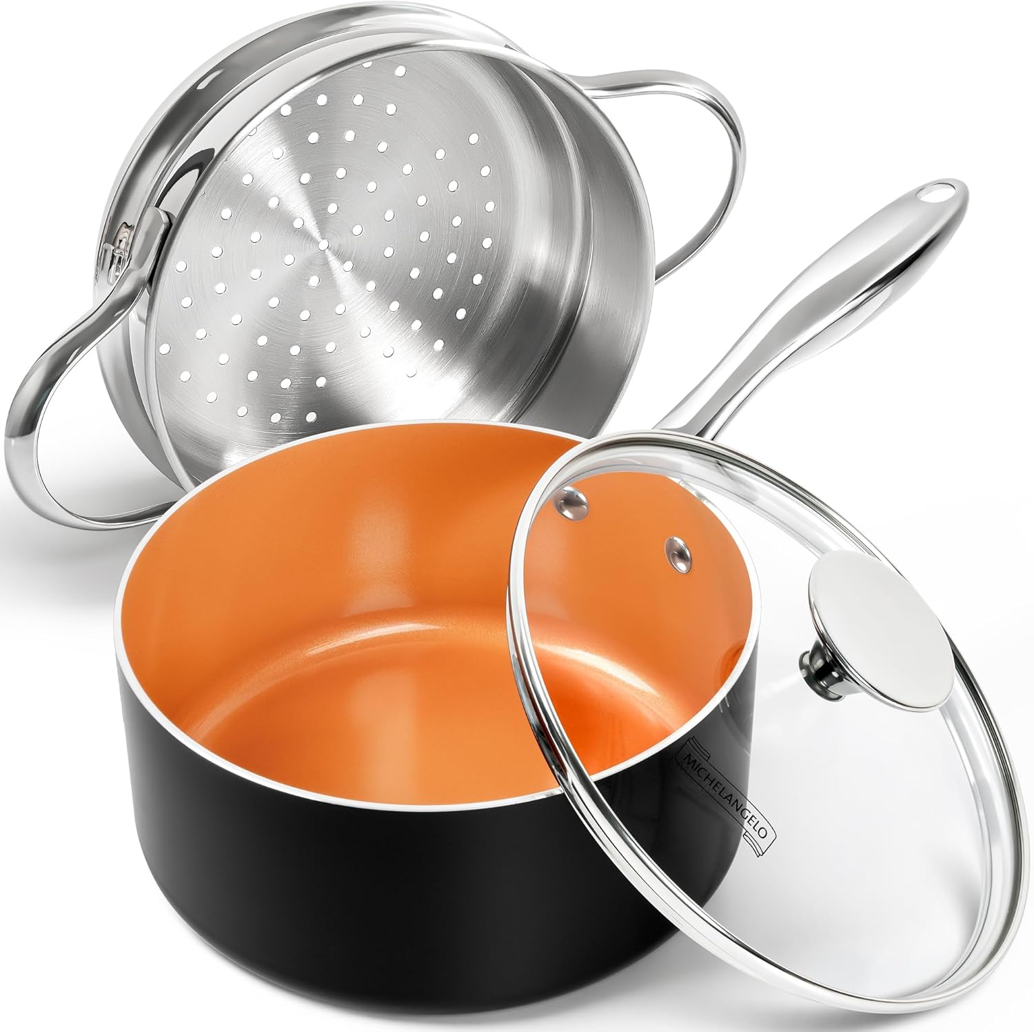 MICHELANGELO 2 Quart Saucepan with Steamer for Healthy Cooking